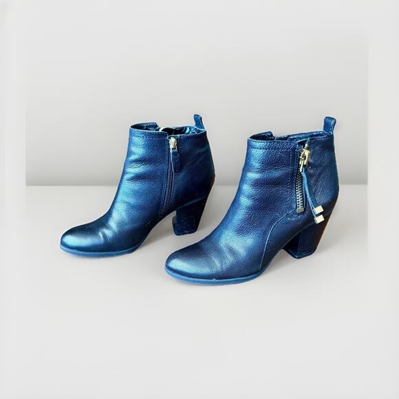 BLK LTR Franco Sarto Ankle Zip Booties Classic Western Moto Grunge Punk Goth 7.5 - Picture 14 of 16